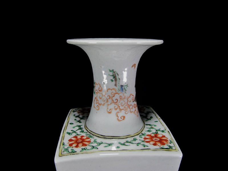 Kangxi Period Famille Verte Square Vase, Beauties