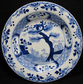 18th C YONGZHENG BLUE & WHITE DEER PLATE