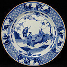 18TH C KANGXI BLUE AND WHTIE FIGURAL PLATE