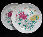 PAIR OF REPUBLIC PERIOD FAMILLE ROSE FLORAL DISHES