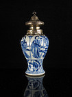 KANGXI BLUE & WHITE SILVER MOUNTED SMALL MEIPING VASE