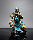 16TH C MING DYNASTY FAHUA POTTERY FIGURE OF GUANDI