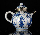 KANGXI BLUE AND WHITE SILVER MOUNTED PORCELAIN TEAPOT