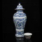 KANGXI BLUE AND WHITE FLORAL COVERED BALUSTER VASE