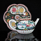 YONGZHENG FAMILLE NOIRE EGGSHELL TEAPOT & STAND