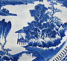 19TH C BLUE & WHITE LANDSCAPE PLATE, KANGXI MARK