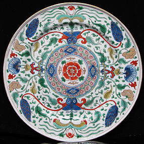 18TH C KANGXI FAMILLE VERTE / WUCAI FLORA PLATE