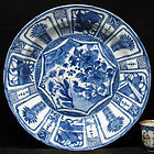ANTIQUE CHINESE MING WANLI BLUE & WHITE KRAAK CHARGER