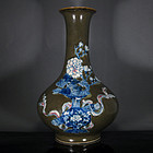 19TH C QING TEADUST BLUE & WHITE UNDERGLAZE RED VASE