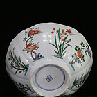 18TH C KANGXI FAMILLE VERTE WUCAI FLORAL LOBED BOWL