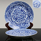 18TH C KANGXI BLUE AND WHITE HIBISCUS FLORAL PLATES