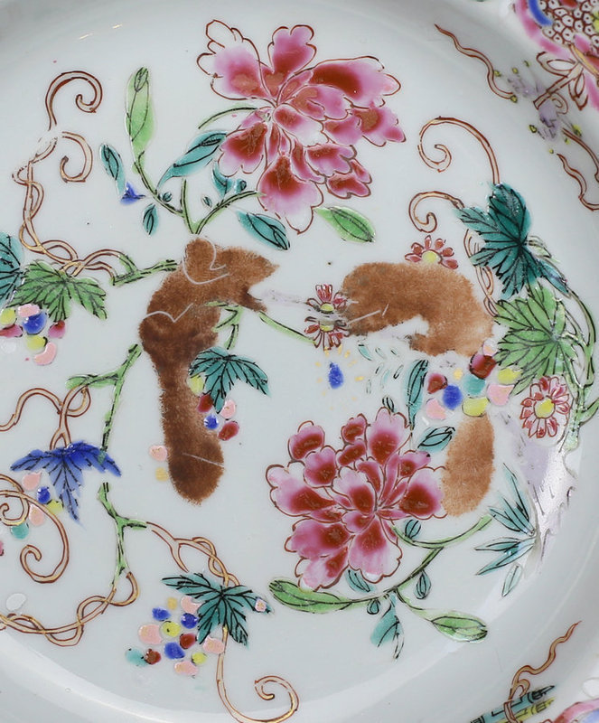 18th C Qianlong Famille Rose Squirrels Deep Soup Plate