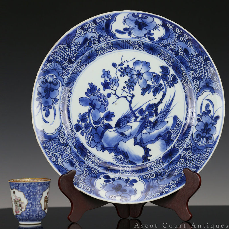 17th C Kangxi Blue and White Pheasants Charger