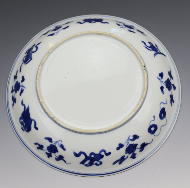 18th C Kangxi Blue and White Buddhist Treasures Dish