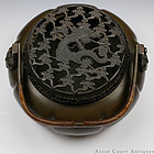 19th C Bronze Handwarmer w Reticulated Dragon Cover