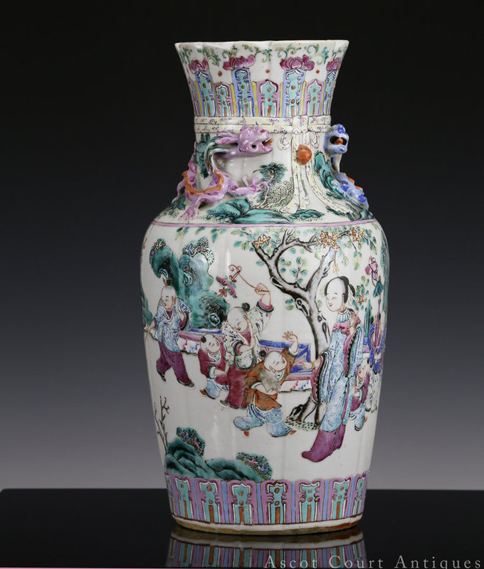 19th C Tongzhi Guangxu Famille Rose Figural Vase