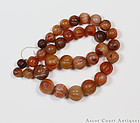 233g ANTIQUE CHINESE TIBETAN NEPALESE MELON FORM RED CARNELIAN BEADS