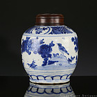 16th c LATE MING WANLI BLUE AND WHITE PORCELAIN JAR AND LID