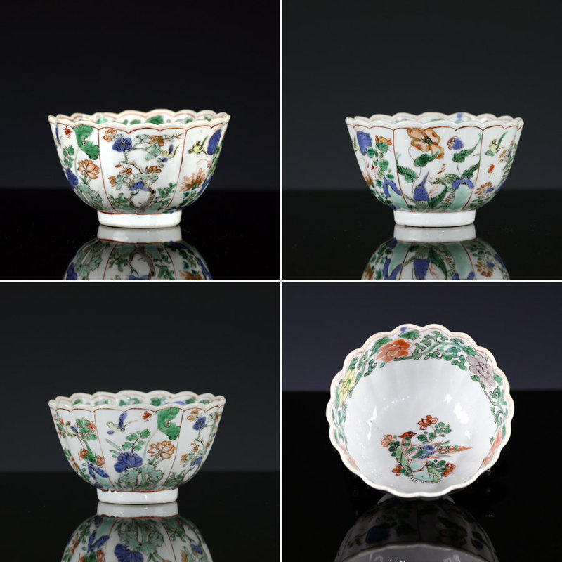 18TH C KANGXI FAMILLE VERTE FLORAL BOWL AND SAUCER DISH