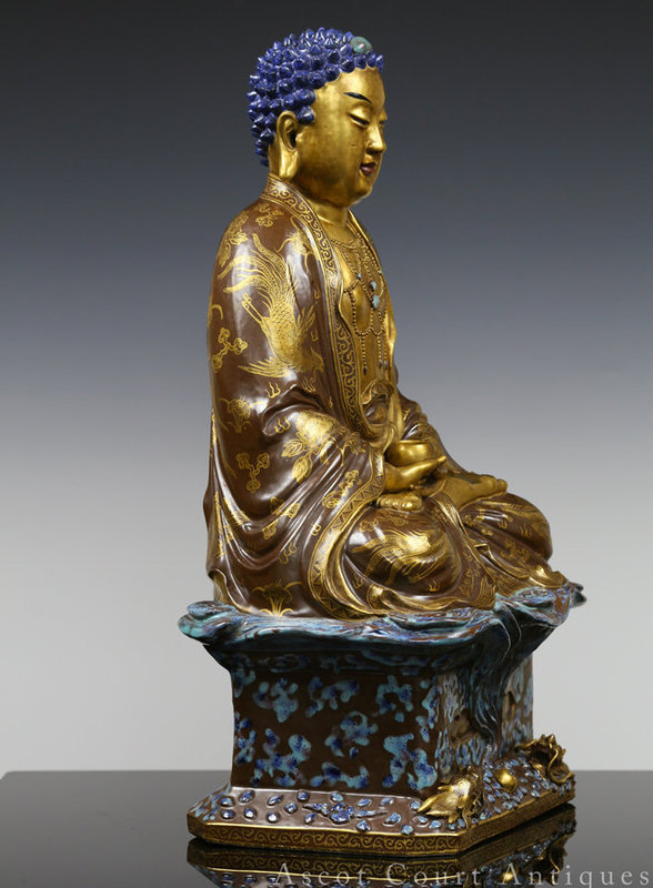 19TH C - REPUBLIC ENAMEL AND GILT DECORATED FIGURE OF BUDDHA