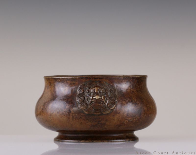 17TH C XUANDE MARK BRONZE CENSER, LATE MING EARLY QING, PATINA