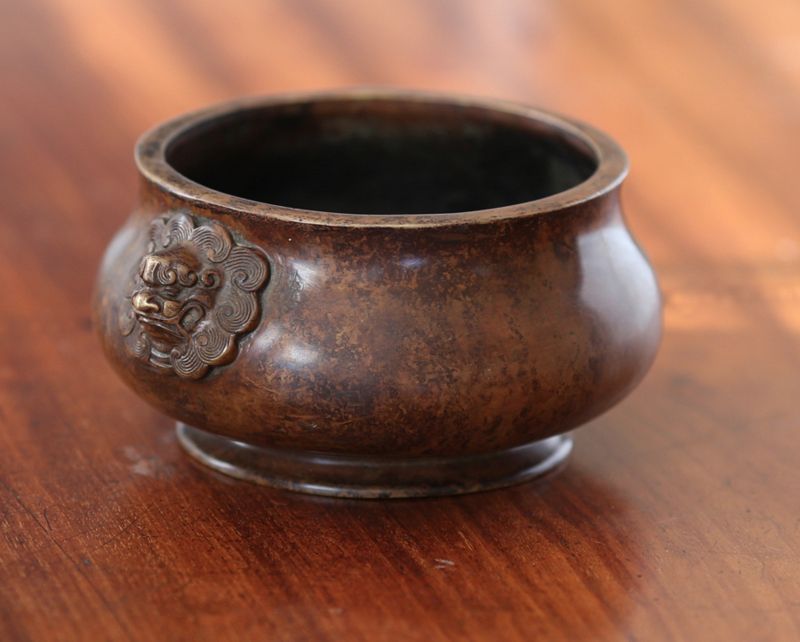 17TH C XUANDE MARK BRONZE CENSER, LATE MING EARLY QING, PATINA