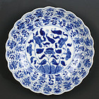 c. 1700 Kangxi Blue and White Lobed Floral Porcelain Dish