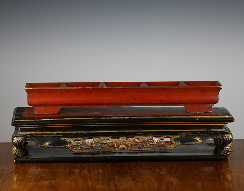 19th c Qing Lacquer Offering Box Calligraphy Inscription