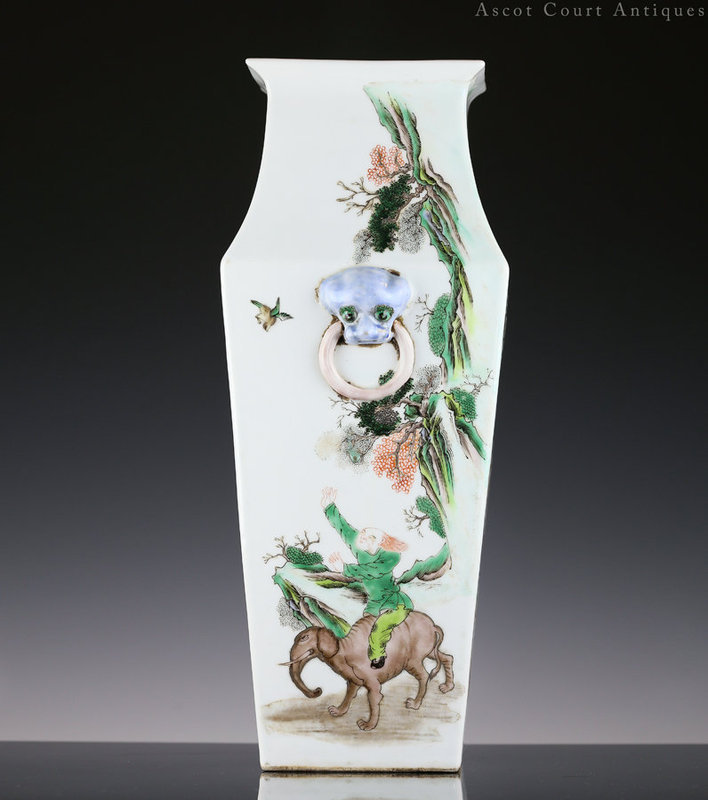 PAIR of c. 1900 Late Qing Republic Famille Verte Vases