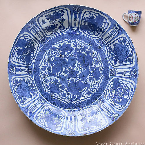 52 cm Huge Ming Wanli Kraak Porselein Blue and White Charger