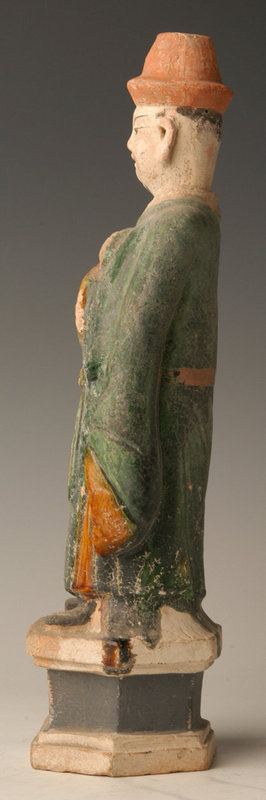 Ming Dynasty, Chinese Green Glazed Pottery Court Man
