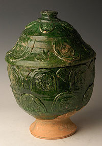 Yuan Dynasty, Chinese Green Glazed Pottery Jar