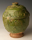 Yuan Dynasty, Chinese Green Glazed Pottery Jar