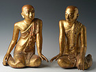 19th C., A Pair of Burmese Wooden Seated Disciples