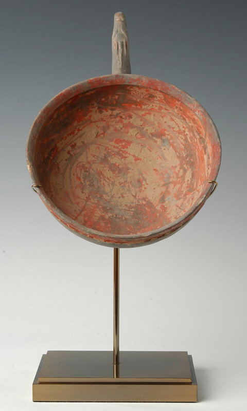 Han, Chinese Pottery Laddle with Dragon Handle