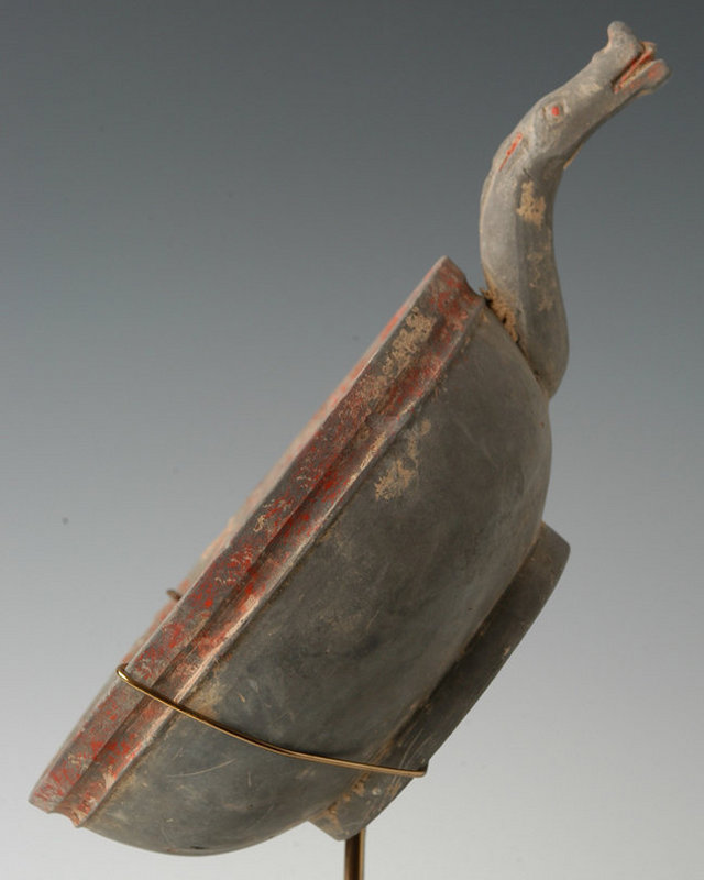 Han, Chinese Pottery Laddle with Dragon Handle