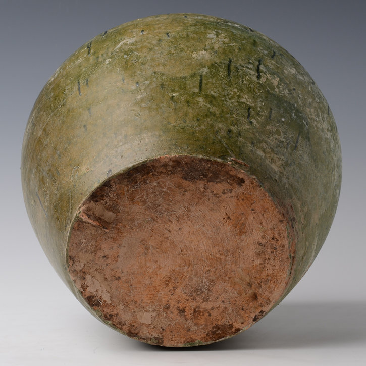 Han Dynasty, Chinese Green Glazed Pottery Jar in Globular Form