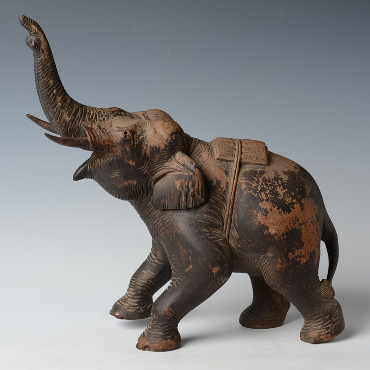 19th Century, Mandalay, Burmese Wooden Walking Elephant