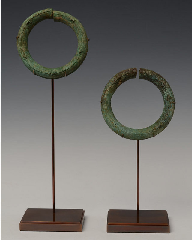 A Pair of Dong Son Bronze Bangles with Frogs Design