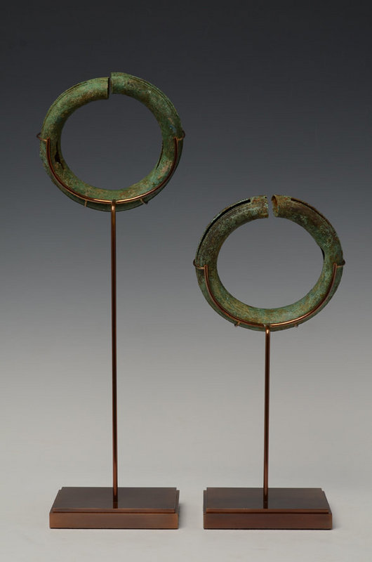 A Pair of Dong Son Bronze Bangles with Frogs Design
