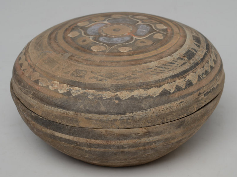 Han Dynasty, Chinese Painted Pottery Covered Bowl Ware