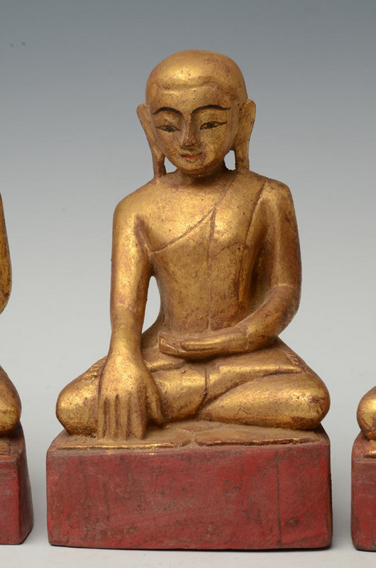 19th Century, A Group of Burmese Wooden Seated Disciples