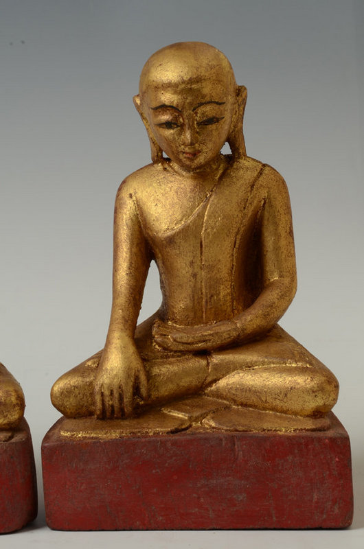 19th Century, A Group of Burmese Wooden Seated Disciples