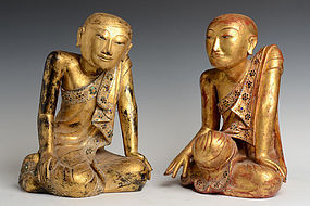 18th C., Shan, A Pair of Burmese Paper Mache' Seated Disciples