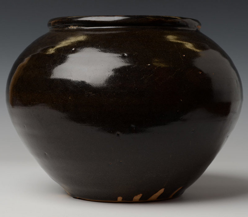 Chinese Dark-Brown Glazed Jar in Globular Form