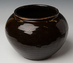 Chinese Dark-Brown Glazed Jar in Globular Form