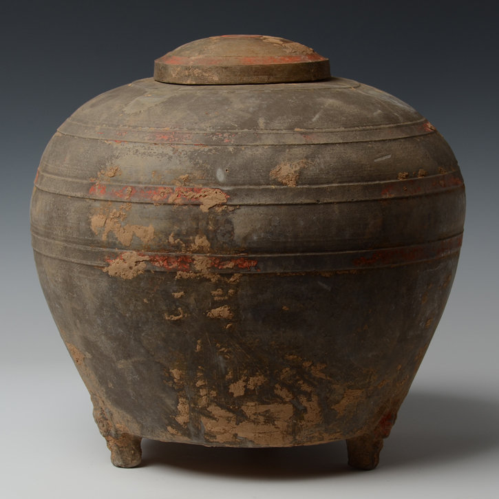 Han Dynasty, Chinese Pottery Covered Jar in Globular