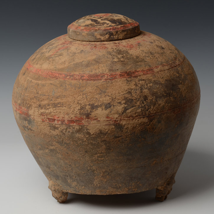 Han Dynasty, Chinese Pottery Covered Jar in Globular