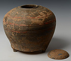 Han Dynasty, Chinese Pottery Covered Jar in Globular