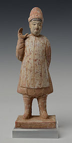 Chinese Pottery Figure of Courtman on Square Base